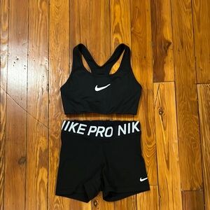 Nike Black Sports Bra and Shorts Set